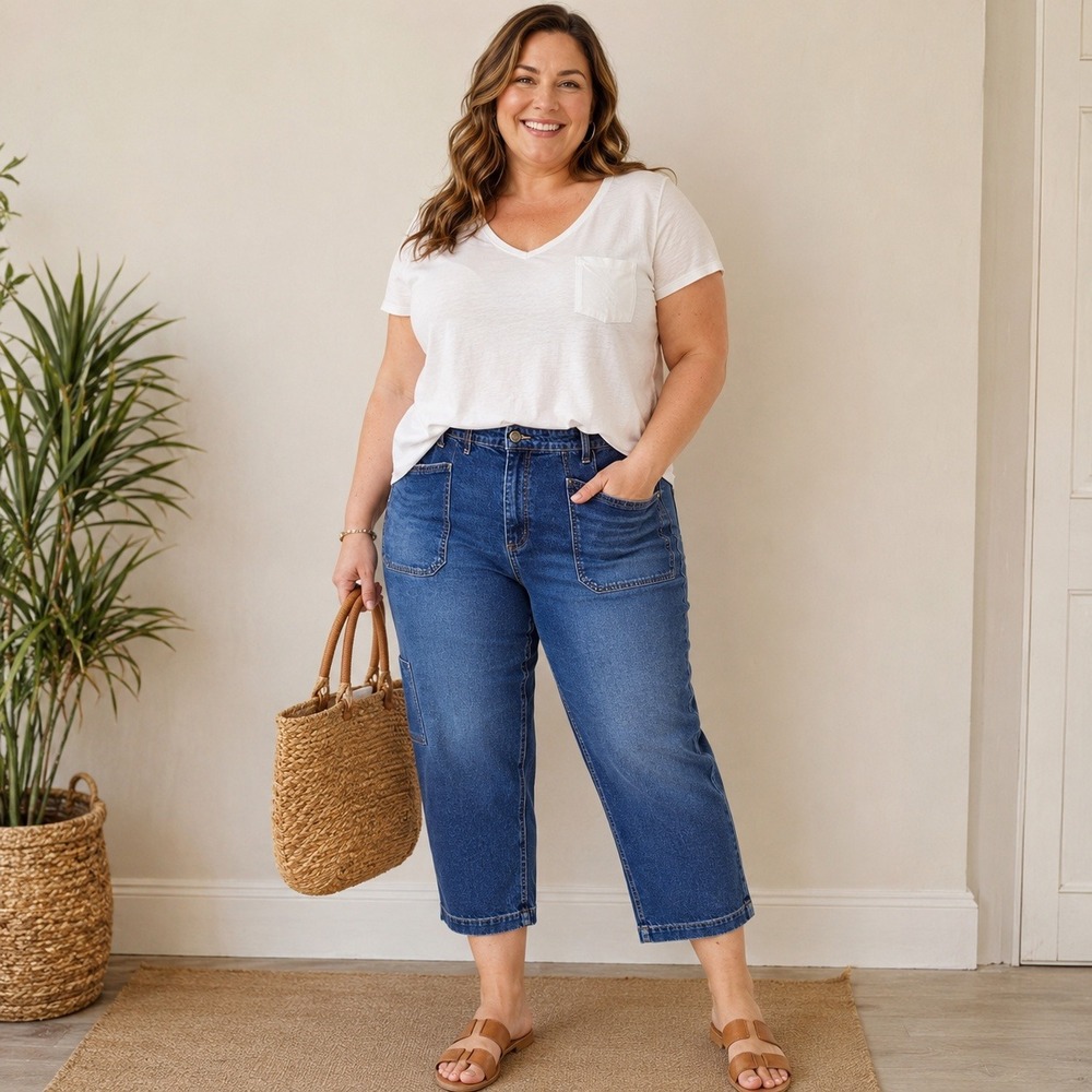 Dee Ocleppo Noemi Utility Ankle Straight Jeans Patch Pocket Size 16 NWT